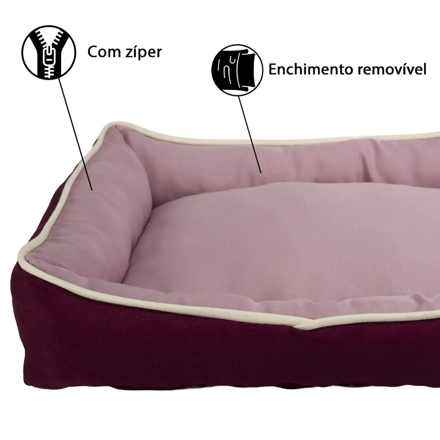 Cama Bicolor Fábrica Pet Rosa e Vinho