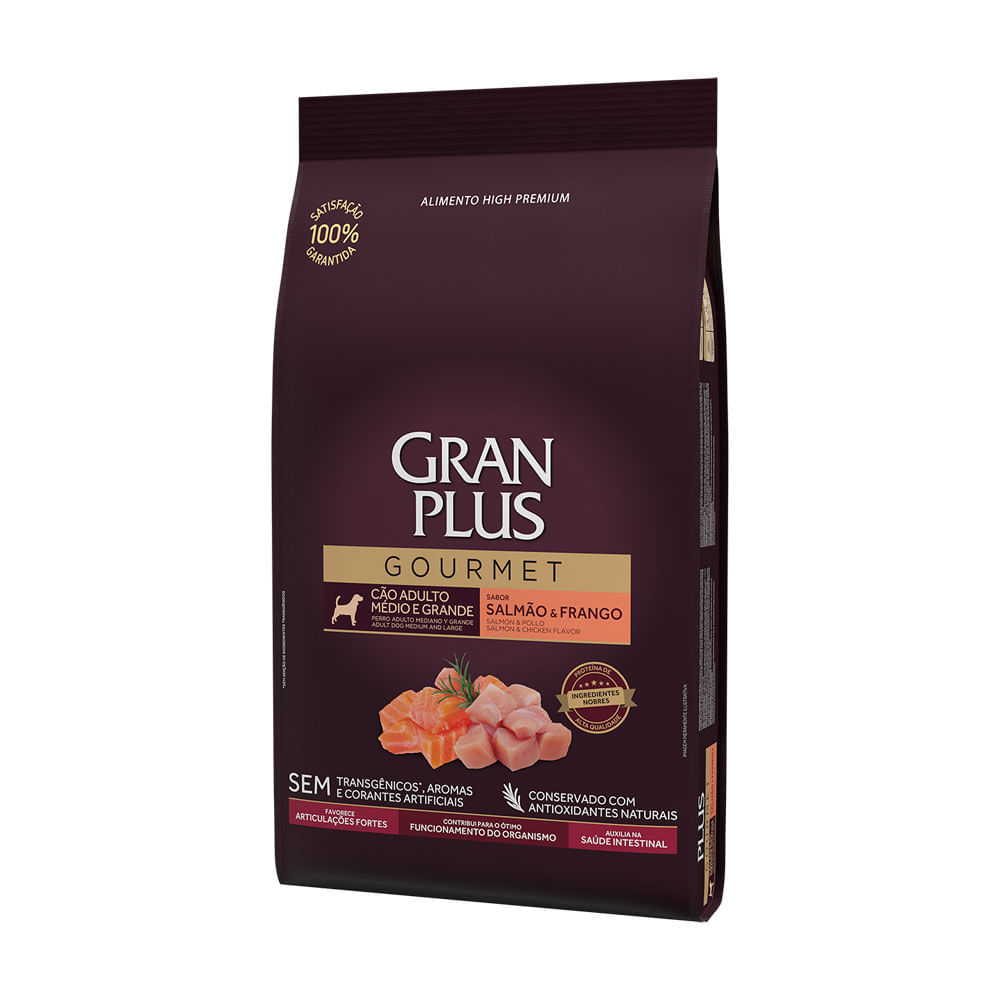 Ração GranPlus Gourmet Cães Adultos Médio e Grande Salmão e Frango