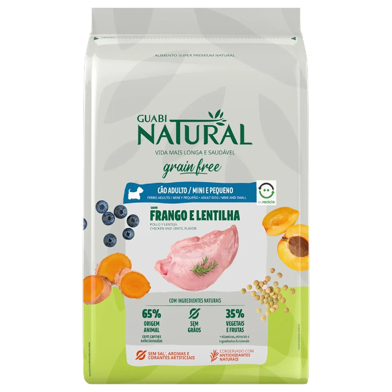 Ração Guabi Natural Grain Free Cães Adultos Raças Mini Pequeno Frango e Lentilha