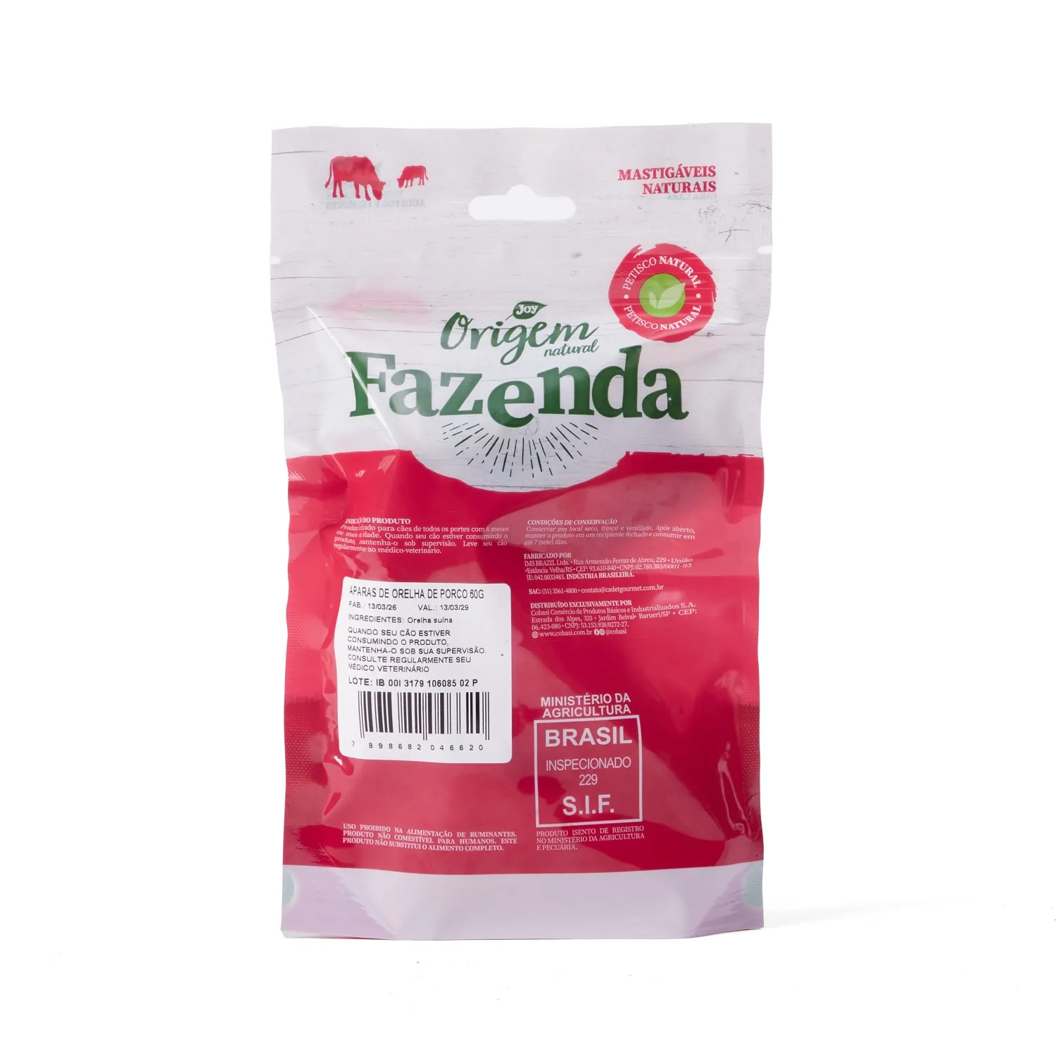 Petisco Origem Natural Fazenda Strips Suíno