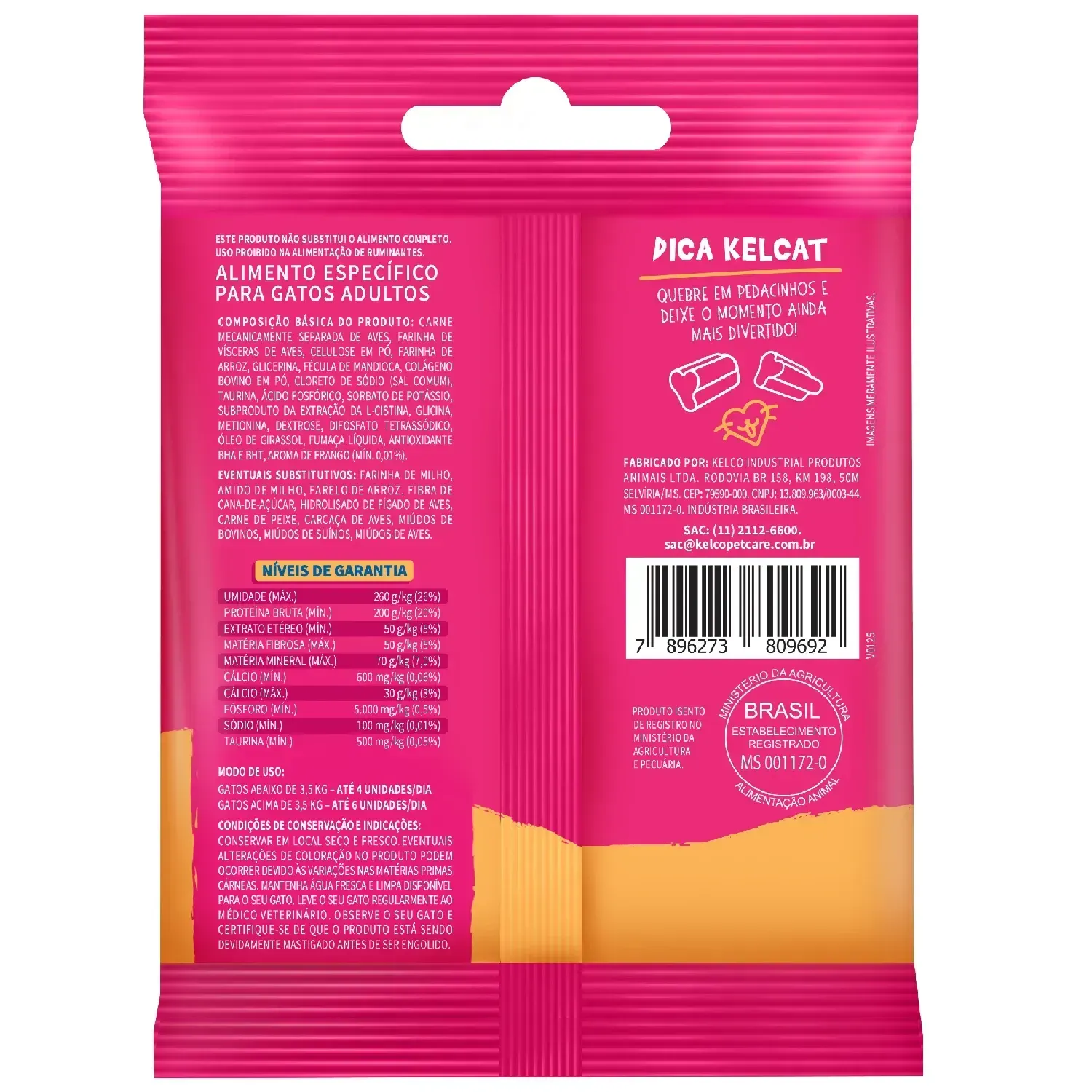 Petisco Kelcat Stick Protein Frango para Gatos