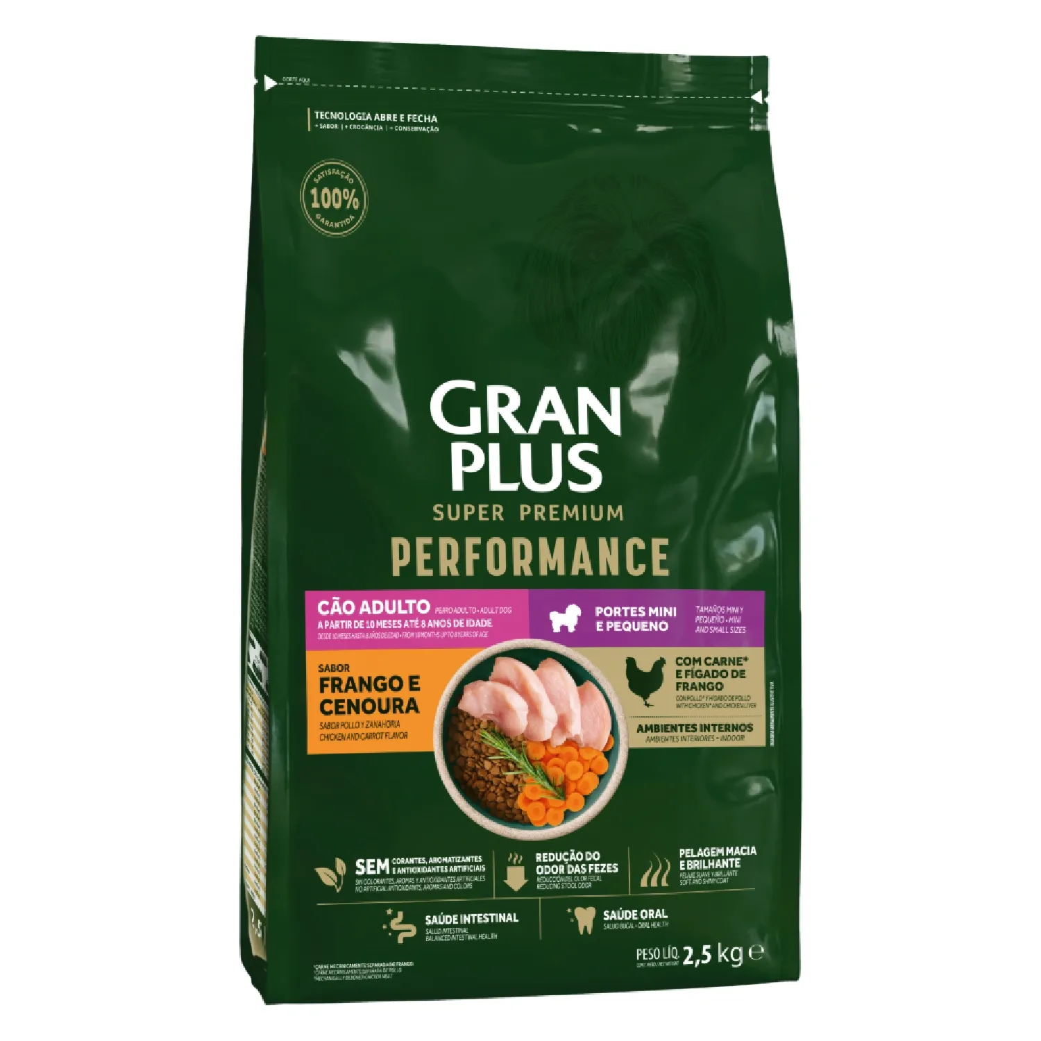 Racao-GranPlus-Performance-Caes-Adultos-Mini-e-Pequeno-Frango-e-Cenoura-2.5kg-Lado