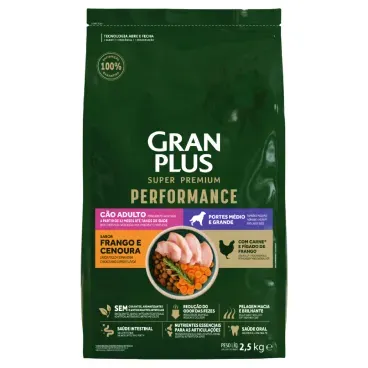Racao-GranPlus-Performance-Caes-Adultos-Medio-e-Grande-Frango-e-Cenoura-2.5kg-frente