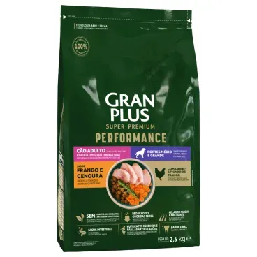 Racao-GranPlus-Performance-Caes-Adultos-Medio-e-Grande-Frango-e-Cenoura-2.5kg-lado
