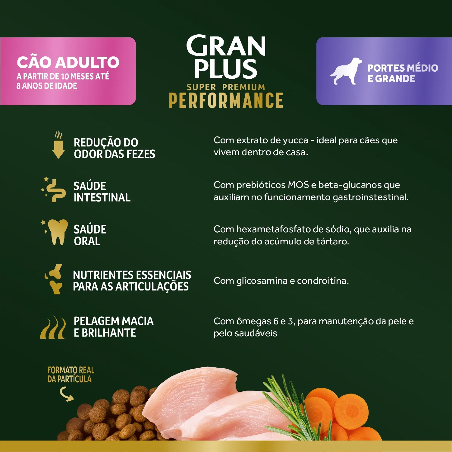 Racao-GranPlus-Performance-Caes-Adultos-Medio-e-Grande-Beneficios