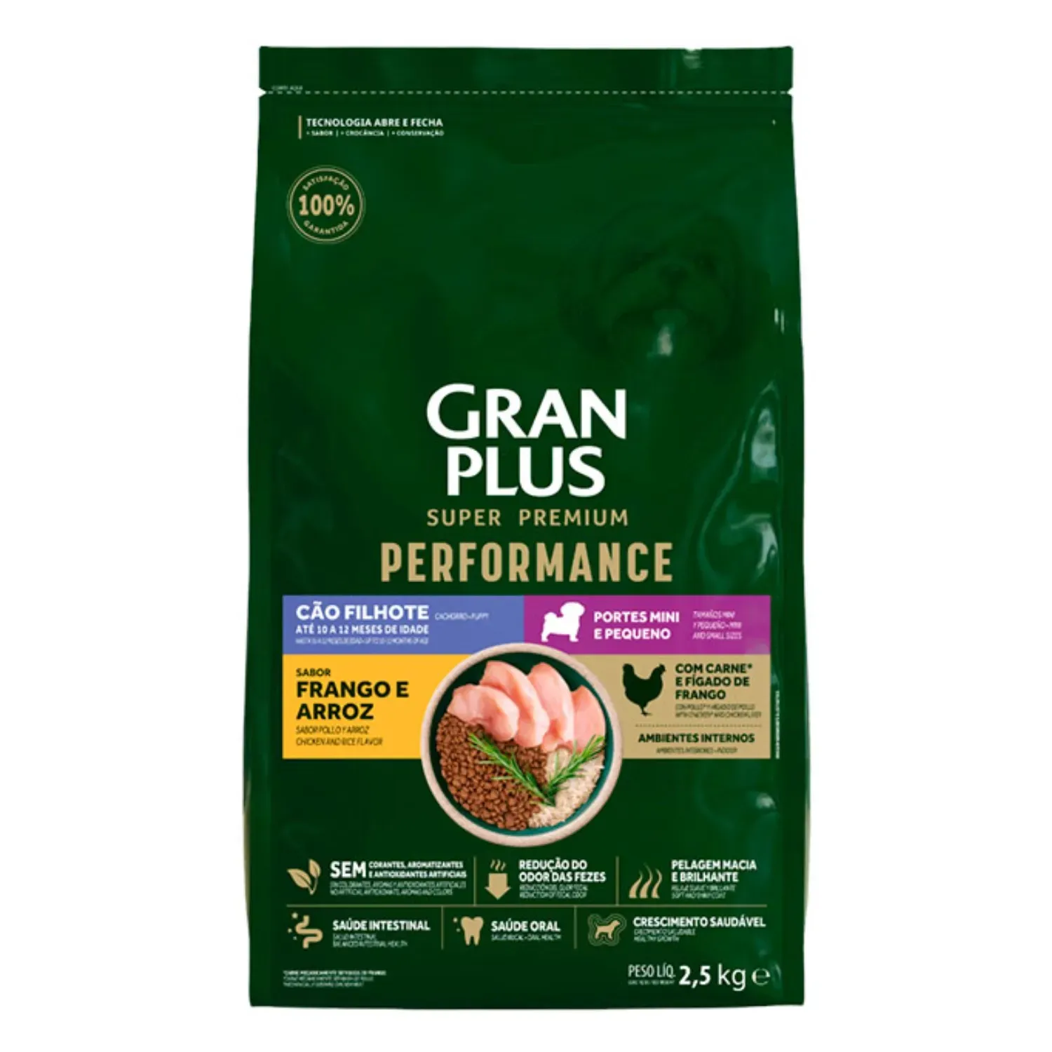 Racao-GranPlus-Performance-Caes-Filhotes-Mini-e-Pequeno-Frango-e-Arroz-2.5kg-frente