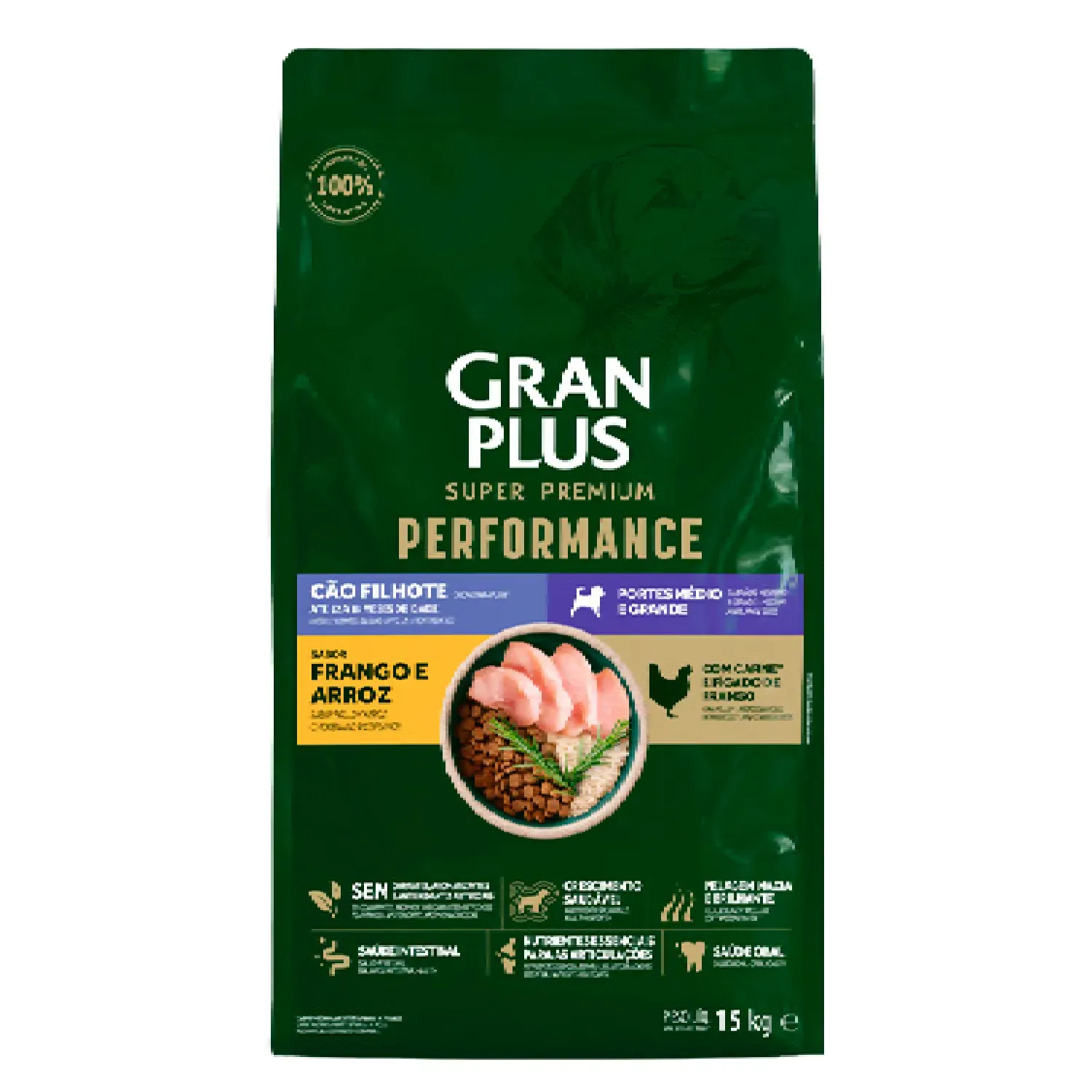 Ração GranPlus Performance Cães Filhotes Médio e Grande Frango e Arroz - 15 kg