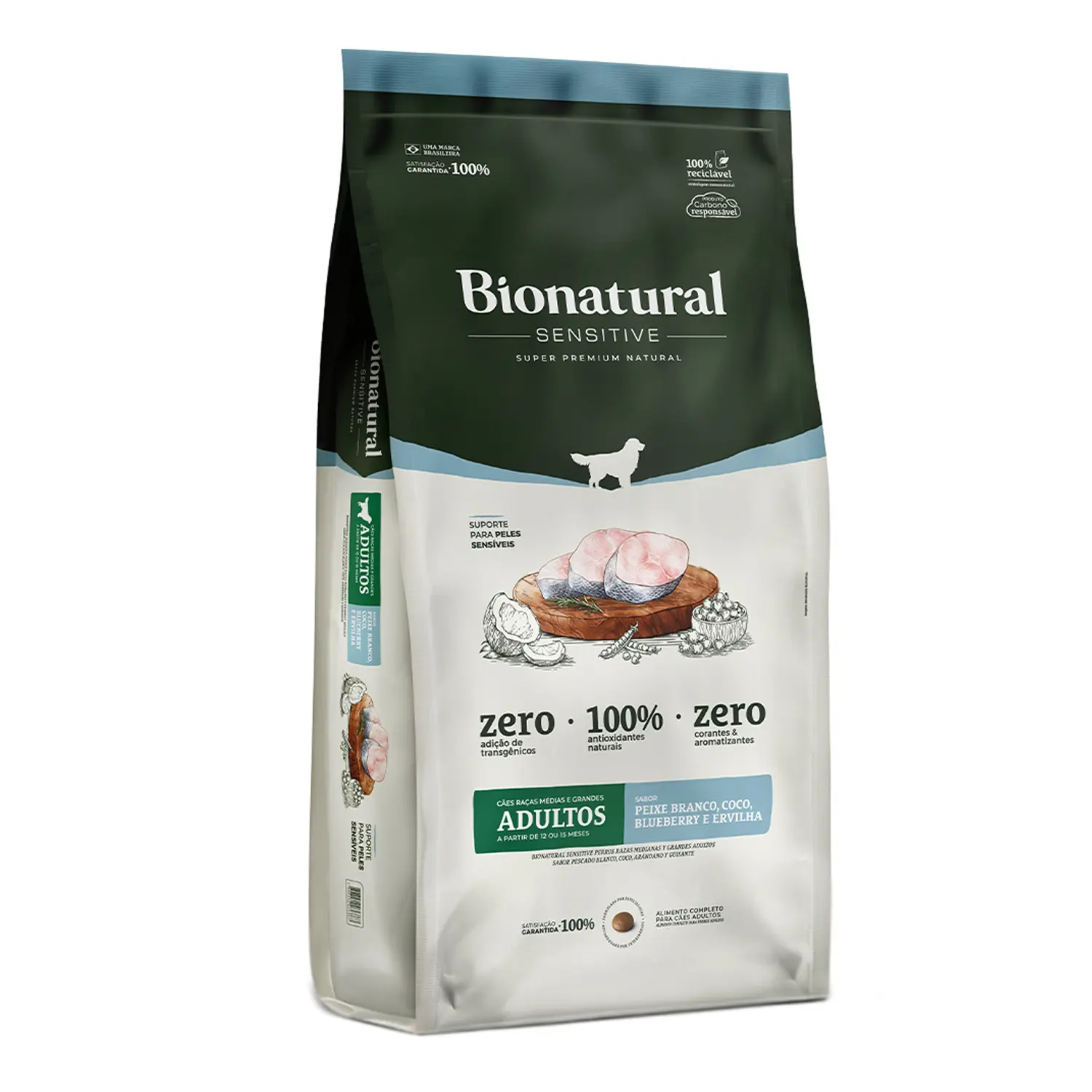 3-Racao Bionatural Sensitive Caes Adultos Racas Medios e Grandes Peixe