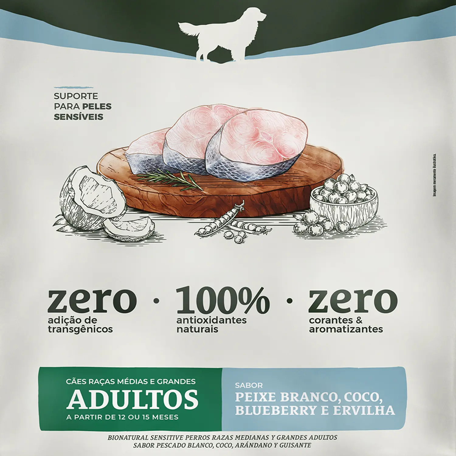 4-Racao Bionatural Sensitive Caes Adultos Racas Medios e Grandes Peixe