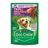 Ração Úmida Dog Chow Cães Adultos Tripla Proteína Carne Frango e Salmão em Tirinhas