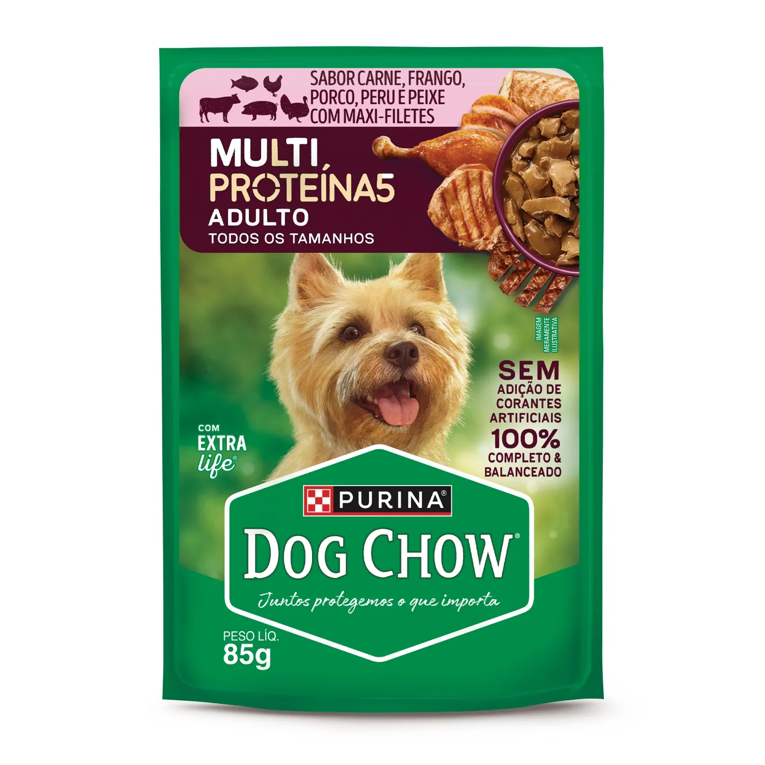 Ração Úmida Dog Chow Cães Adultos Multiproteína5 Carne Frango Porco Peru e Peixe