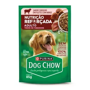 Ração Úmida Dog Chow Cães Adultos Nutrição Reforçada Cordeiro em Filetes com Arroz - 85 g