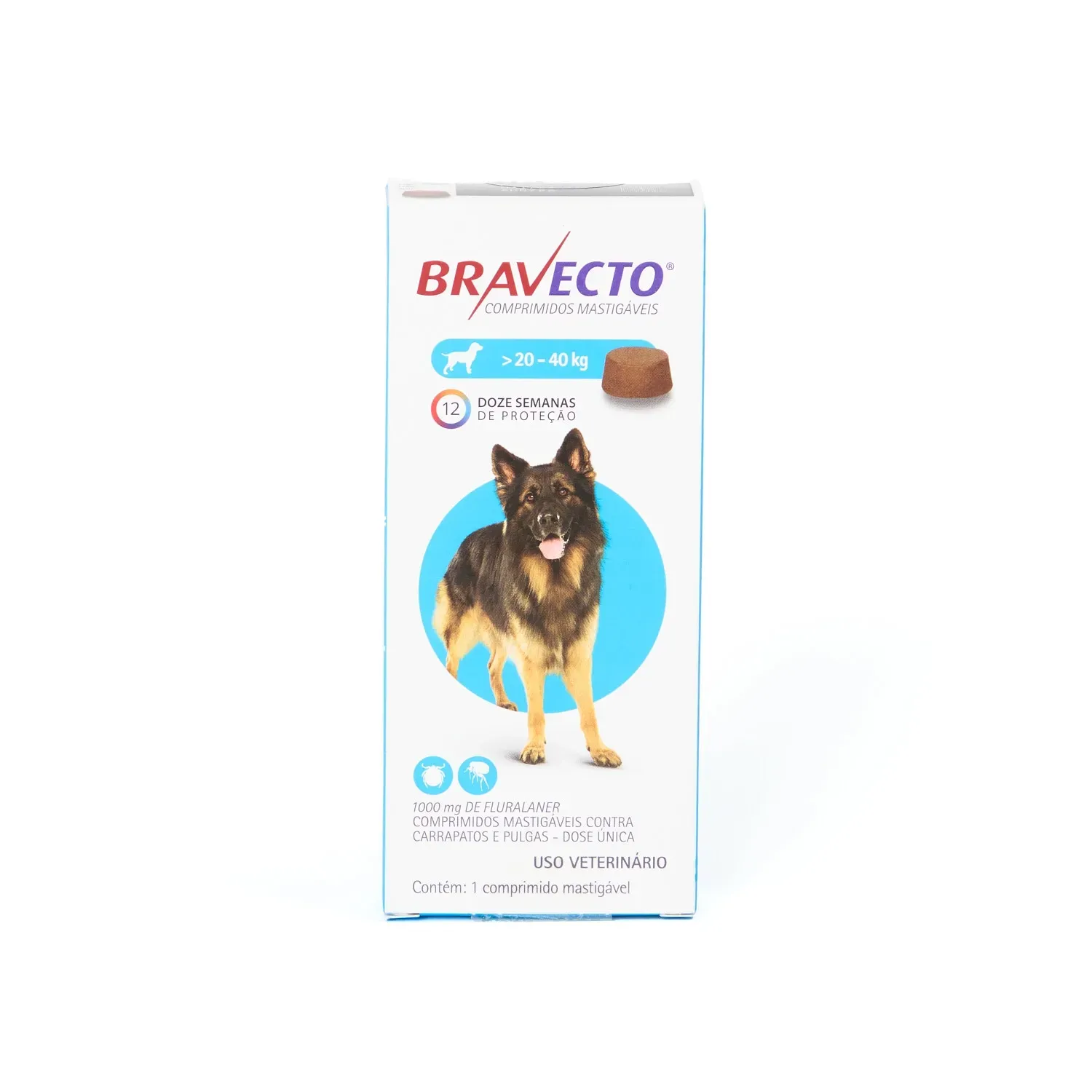 Antipulgas e Carrapatos Bravecto 20 a 40 kg Cães 1000mg