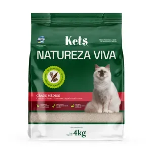 Areia Higiênica Biodegradável Kets Natureza Viva para Gatos Milho e Mandioca Grãos Médios