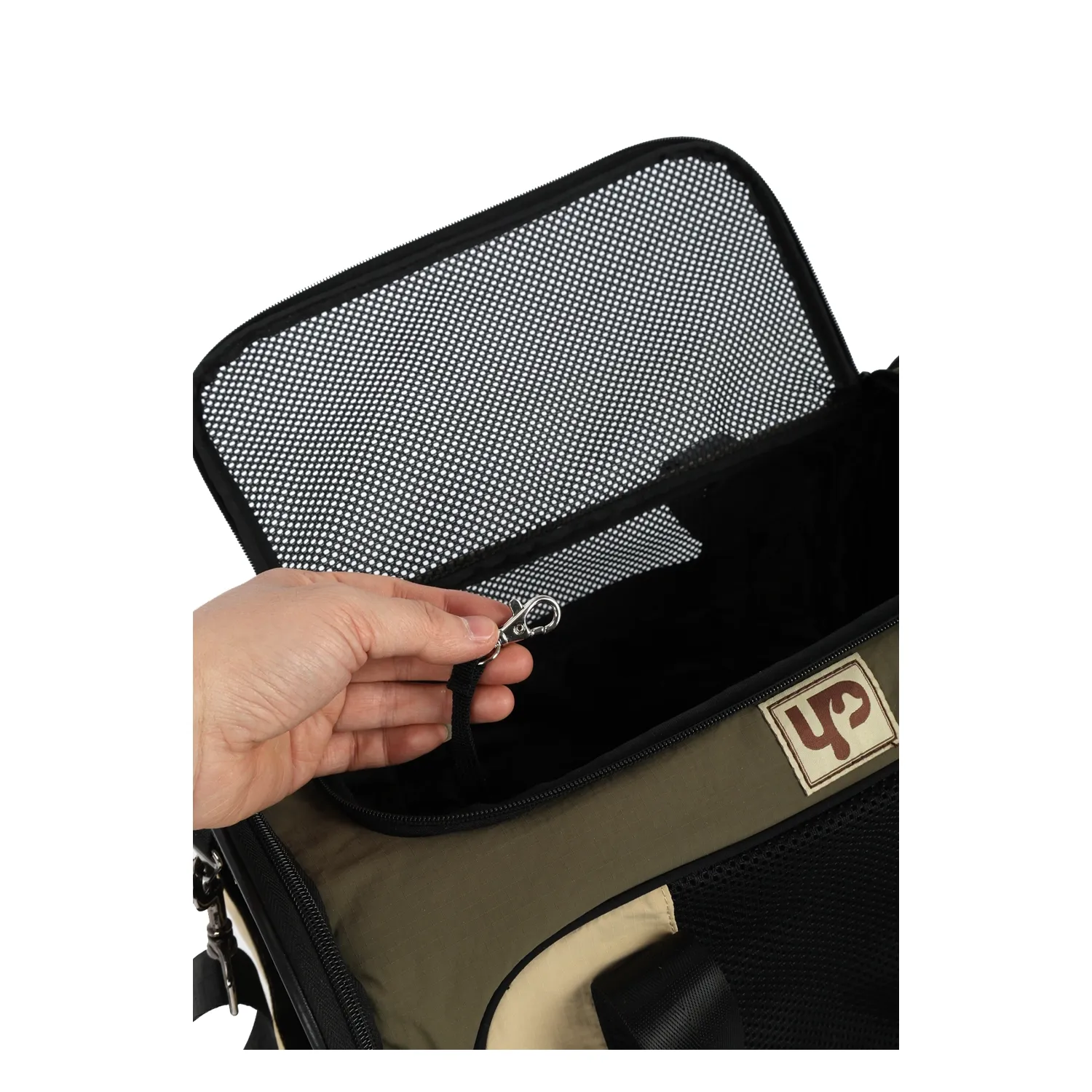Bolsa-de-Transporte-com-Abertura-Dupla-Camp-Up4You-Verde-e-Bege-guia-interna