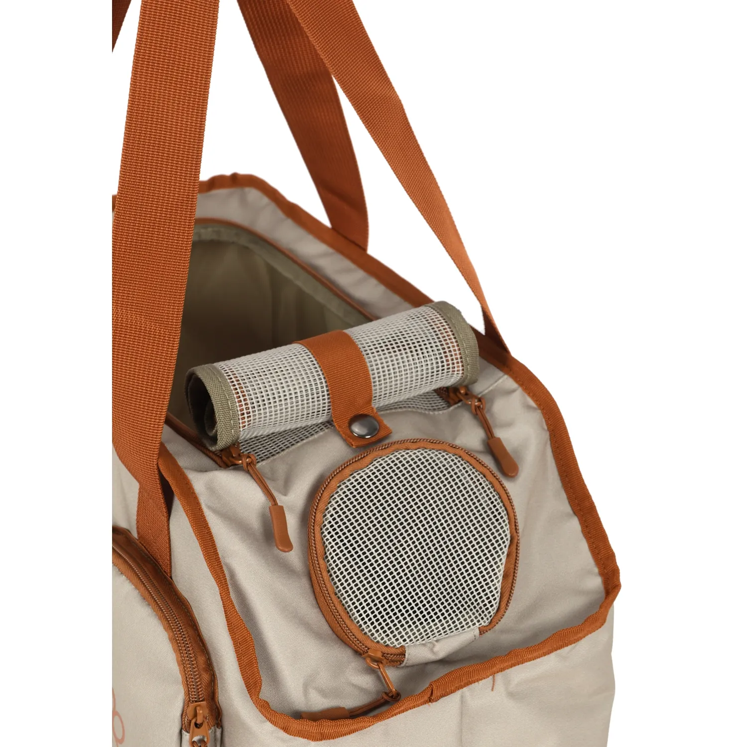 Bolsa-de-Transporte-Safe-com-Bolso-Up4You-Bege-close-tela-de-ventilacao