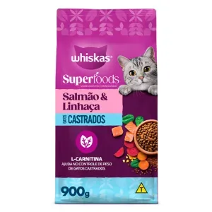 Ração Whiskas Superfoods Salmão e Linhaça Gatos Adultos Castrados