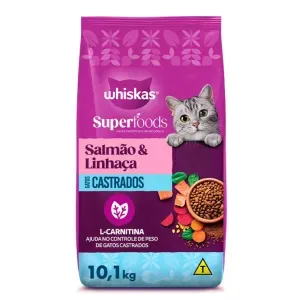 Ração Whiskas Superfoods Salmão e Linhaça Gatos Adultos Castrados