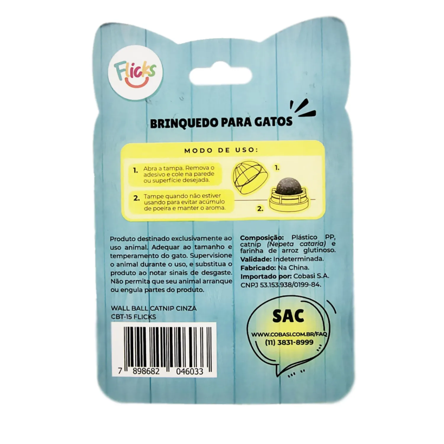 3-Brinquedo Wall Ball Catnip para Gatos Flicks Cinza