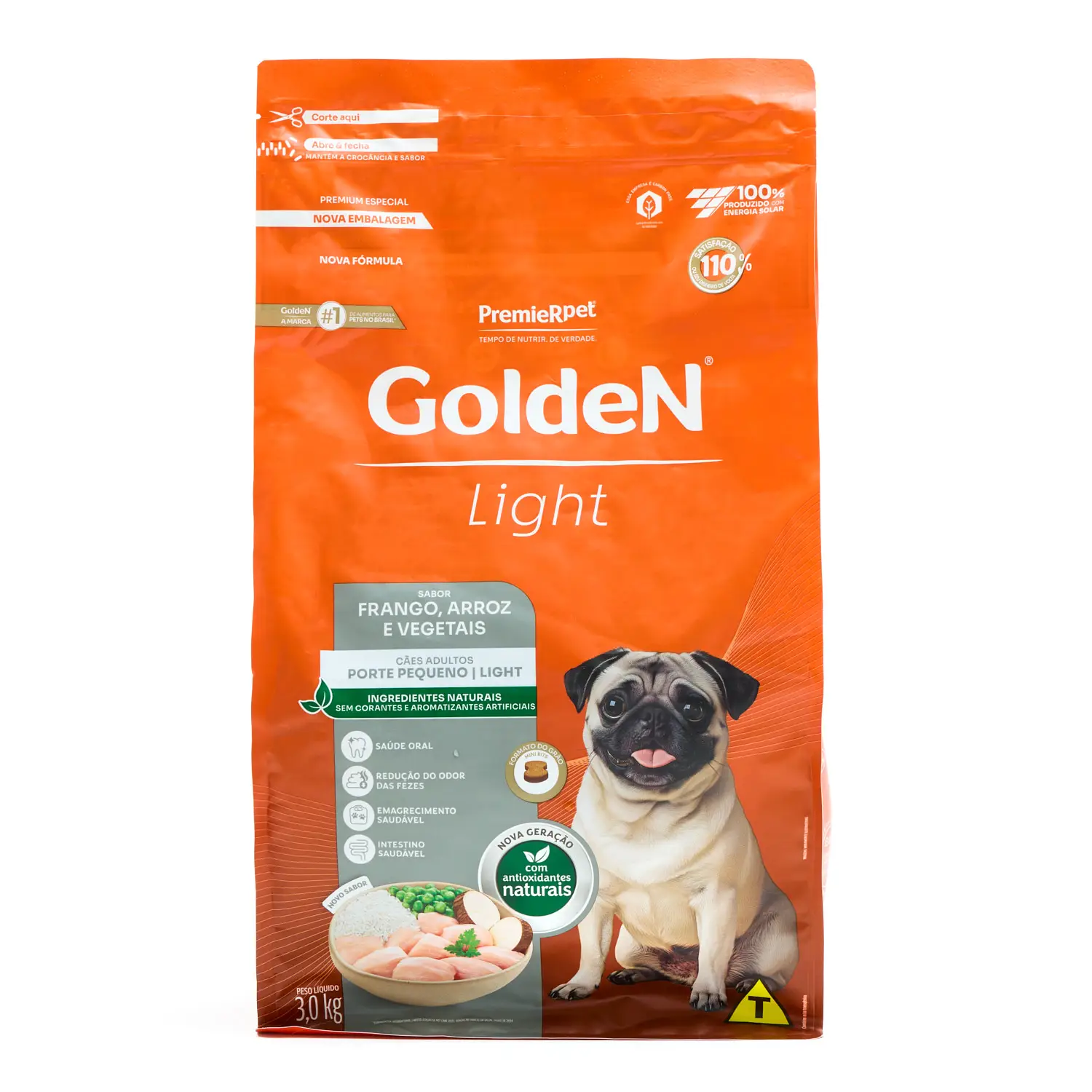 Ração Golden Fórmula Light Cães Adultos Porte Pequeno Frango, Arroz e Vegetais - 3 kg