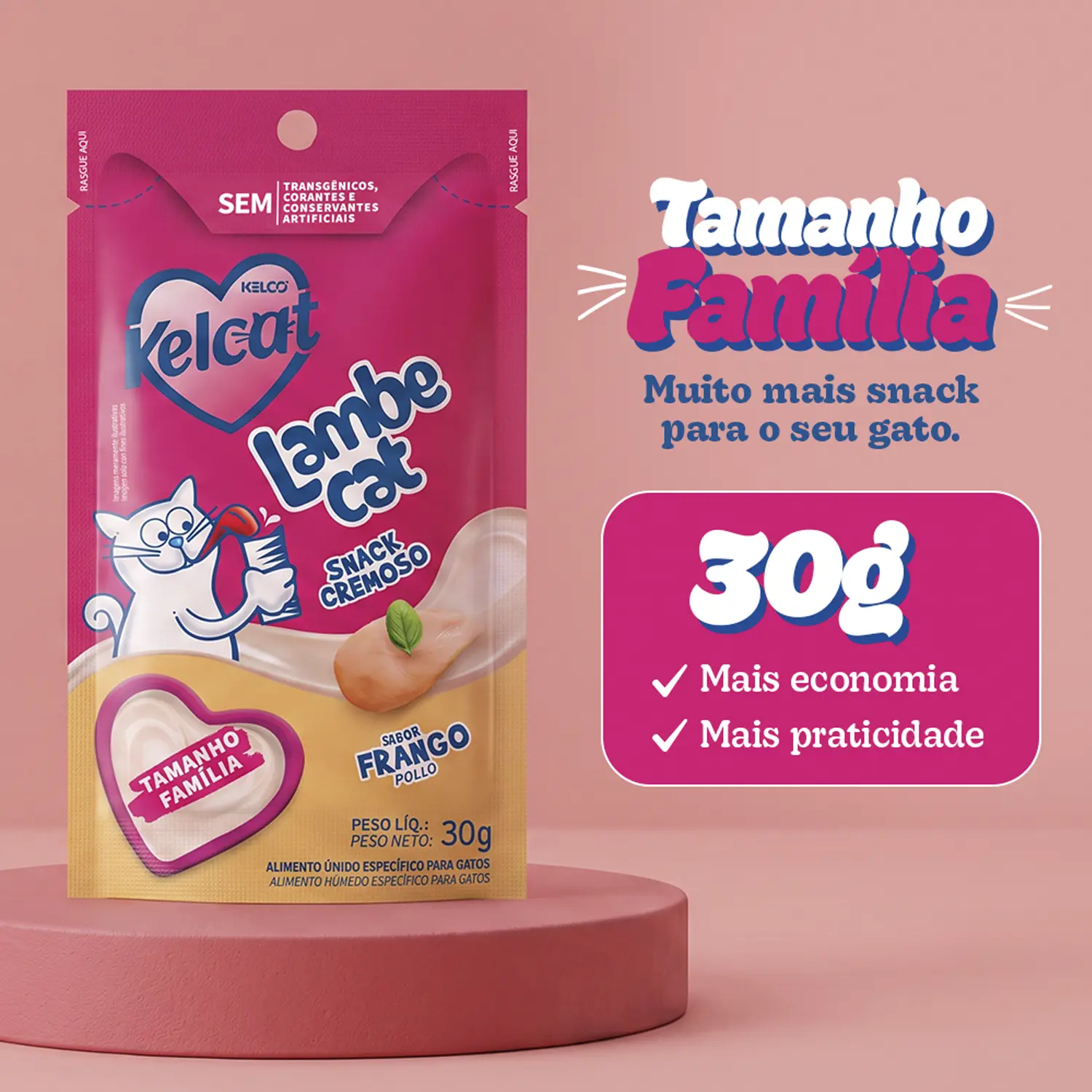 5-Petisco Kelcat para Gatos Lambe Cat Frango 30g