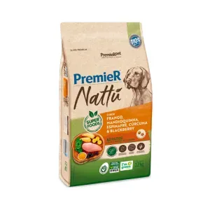 Ração Premier Nattu Cães Adultos Frango, Mandioquinha, Espinafre, Cúrcuma e Blackberry - 12 kg