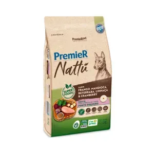 Ração Premier Nattu Cães Sênior Porte Pequeno Frango, Mandioca, Beterraba, Linhaça e Cranberry