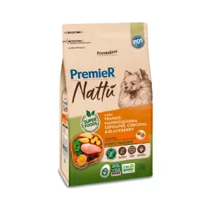 Ração Premier Nattu Cães Adultos Porte Pequeno Frango, Madioquinha, Espinafre, Cúrcuma e Blackberry