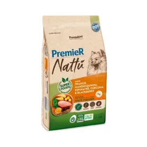 Ração Premier Nattu Cães Adultos Porte Pequeno Frango, Madioquinha, Espinafre, Cúrcuma e Blackberry