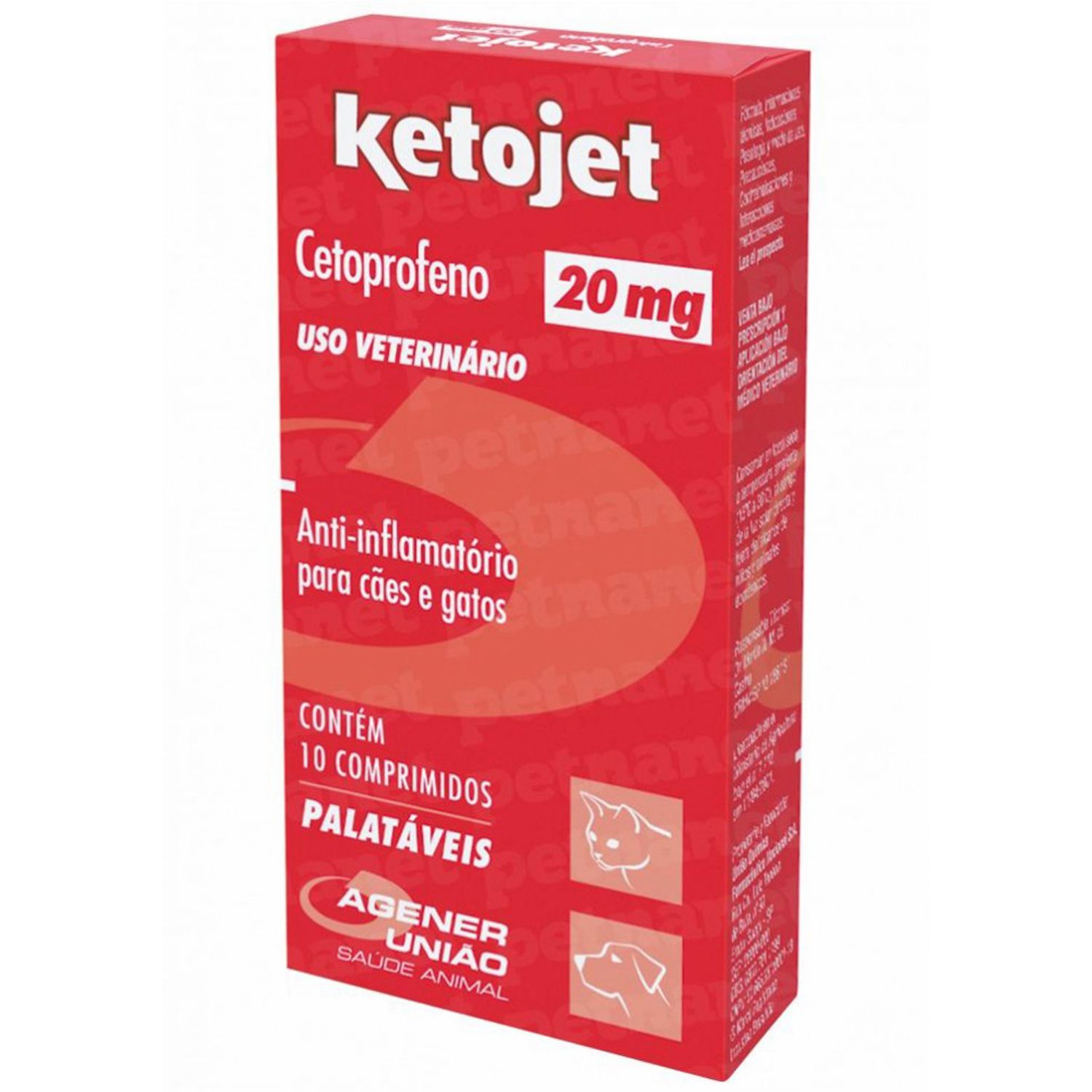Ketojet 20mg Anti-inflamatório para Cães e Gatos com 10 comprimidos