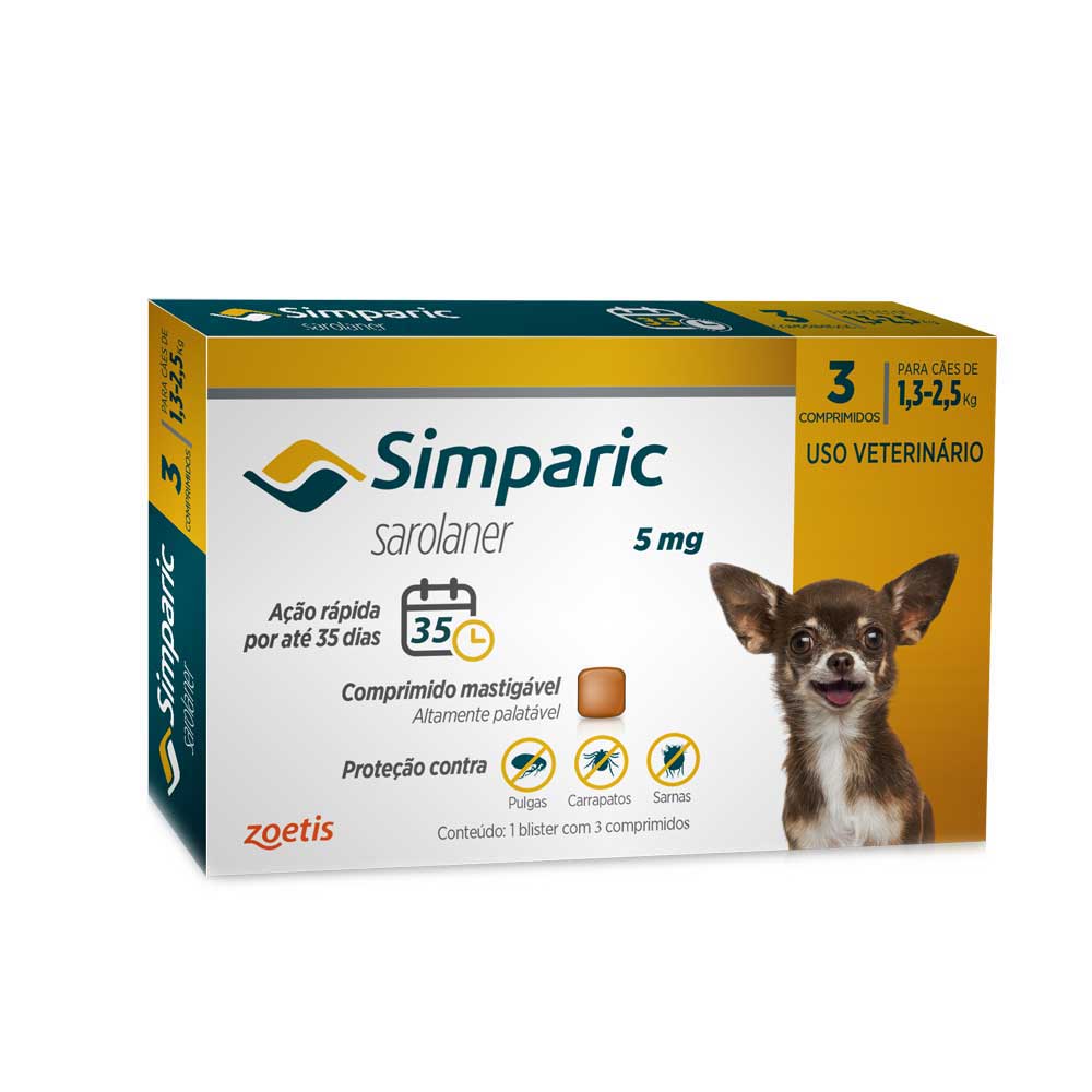 Antipulgas Simparic 5mg Para Cães 1,3 a 2,5kg