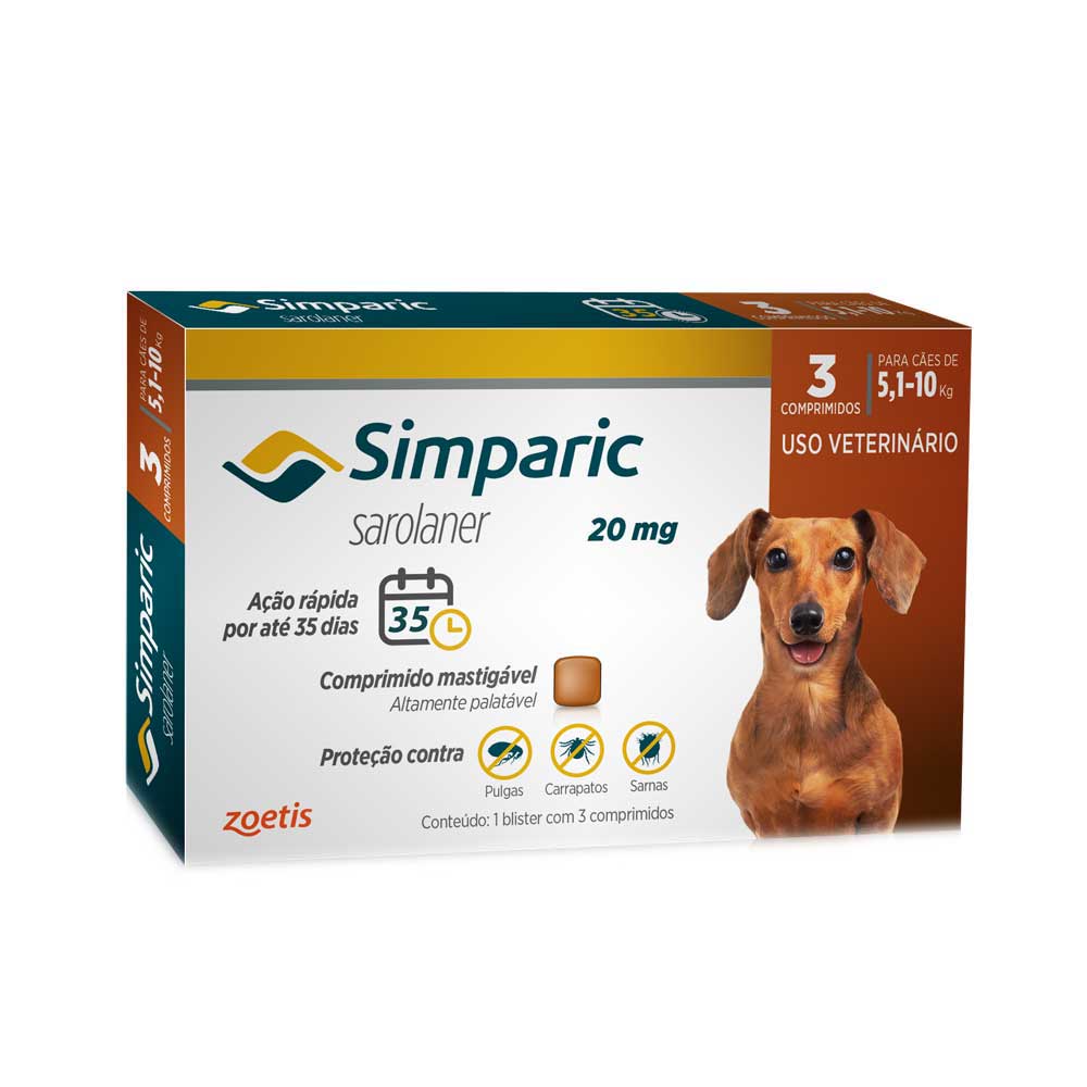 Antipulgas Simparic 5 a 10kg Cães 20mg