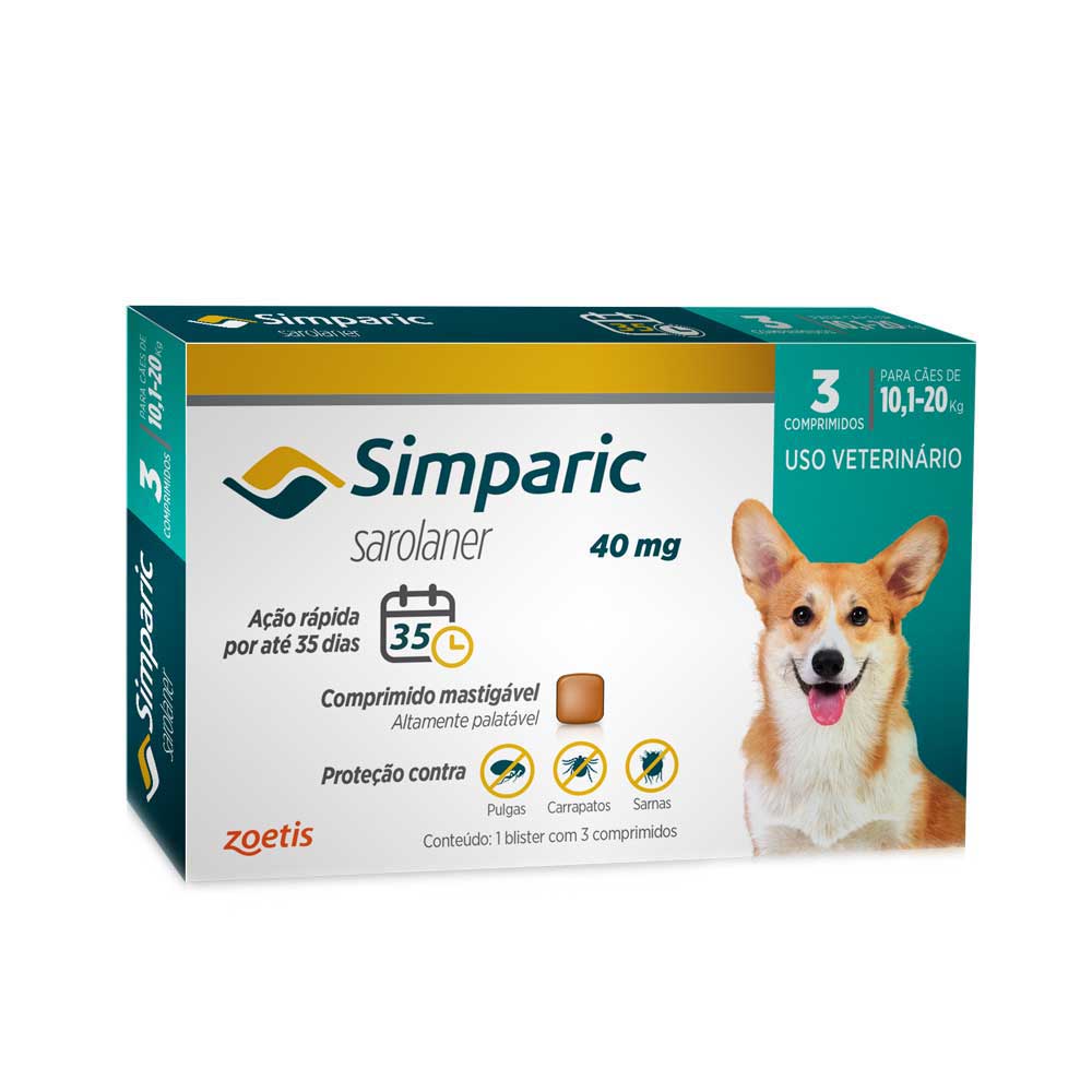 Antipulgas Simparic 10 a 20kg Cães 40mg