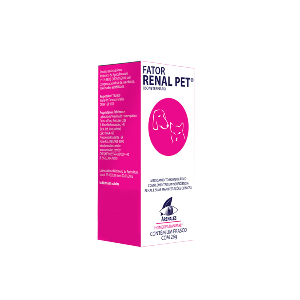 Fator Renal Pet Arenales Medicamento Homeopático para Cães e Gatos