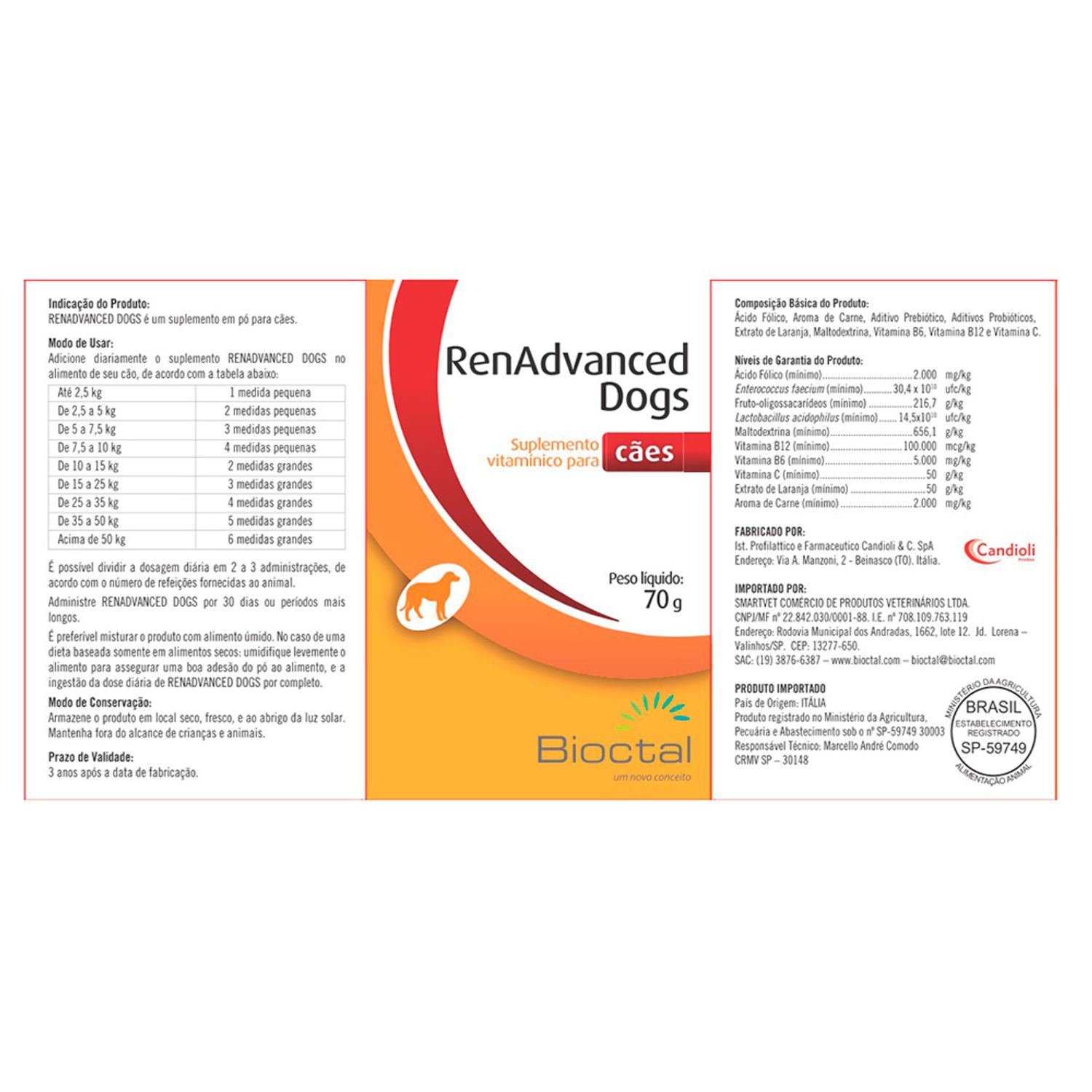 Suplemento Vitamínico RenAdvanced Dogs 70g Bioctal Embalagem