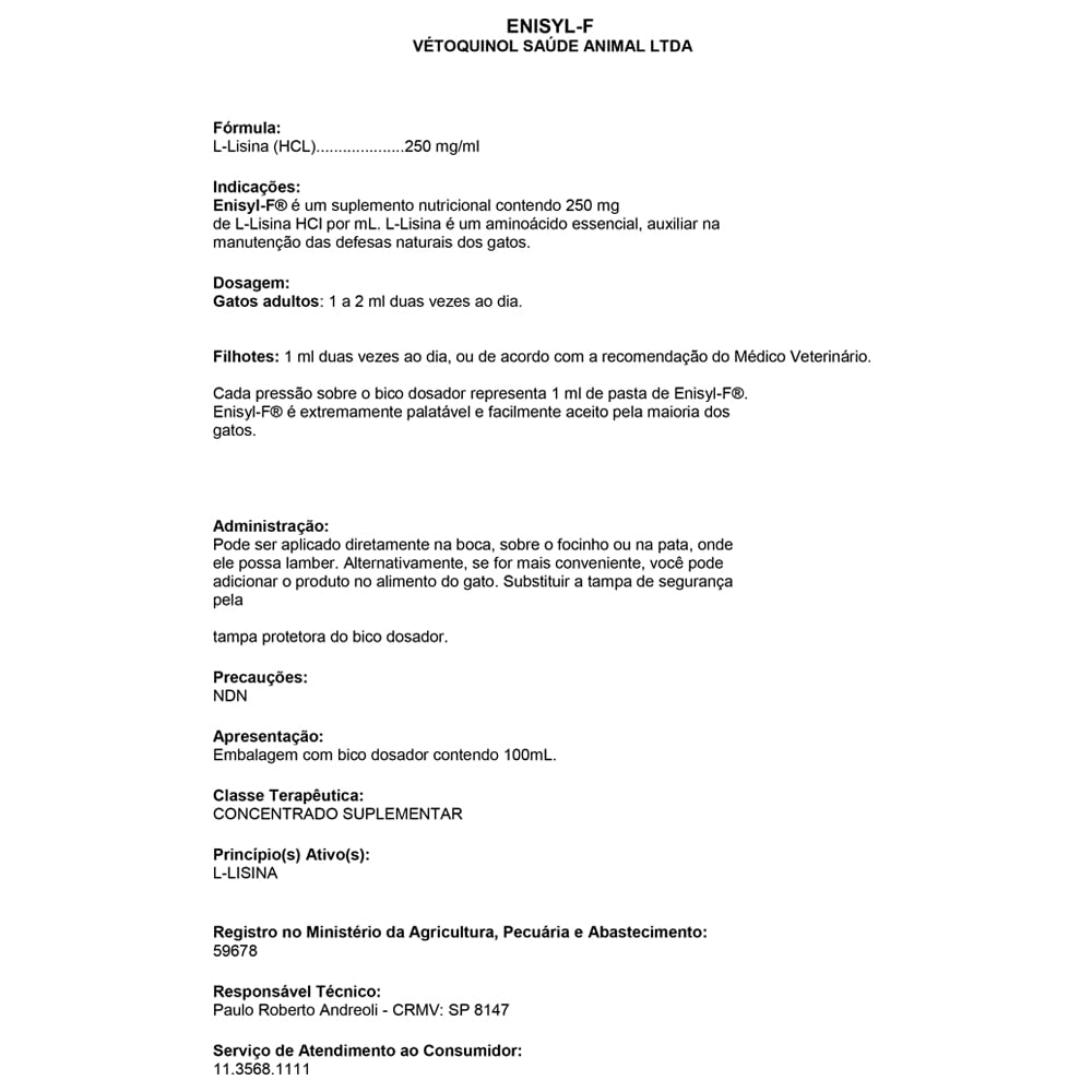 Suplemento Aminoácido para Gatos Enisyl-F Vetoquinol | Cobasi