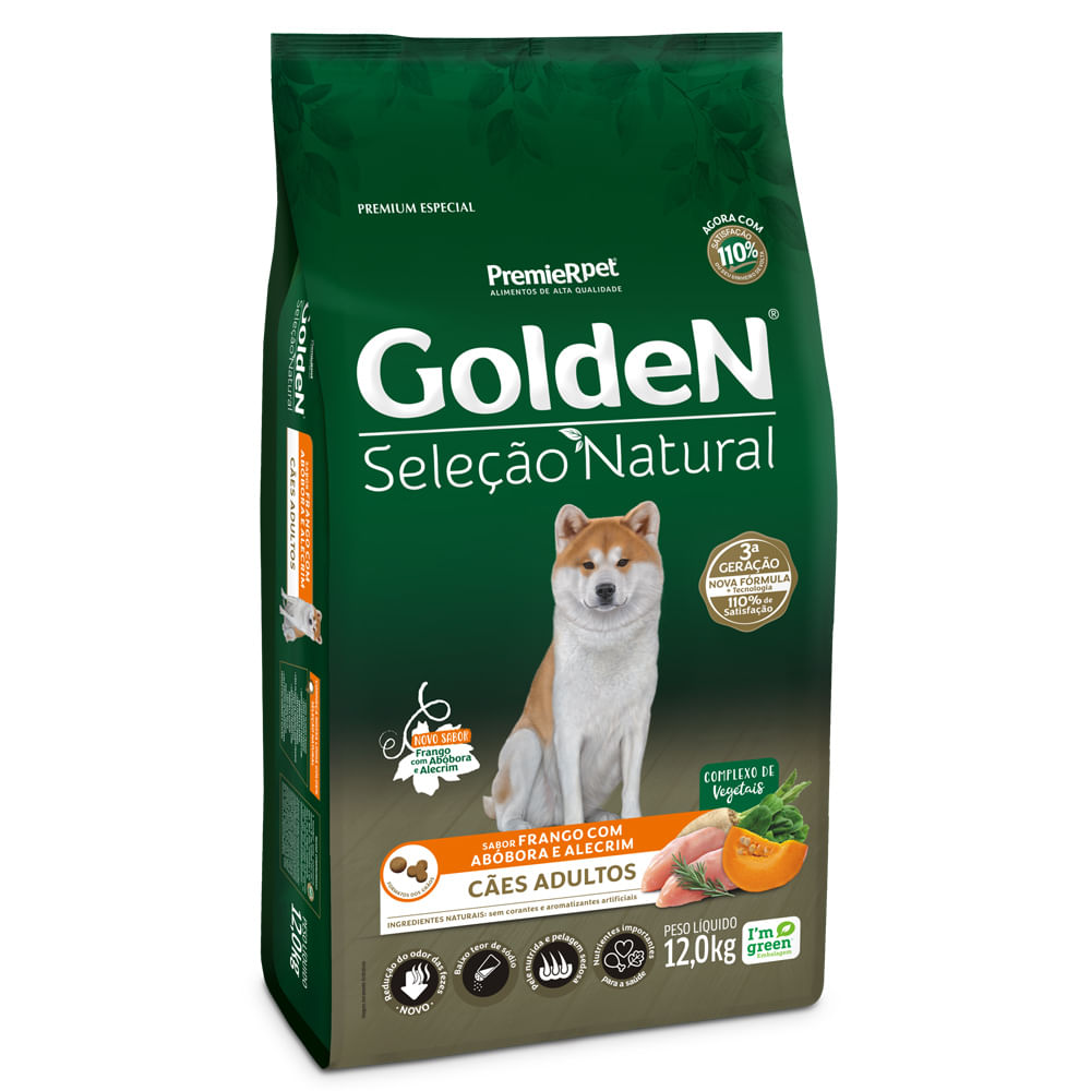 Ração Golden Seleção Natural Cães Adultos Frango, Abóbora e Alecrim