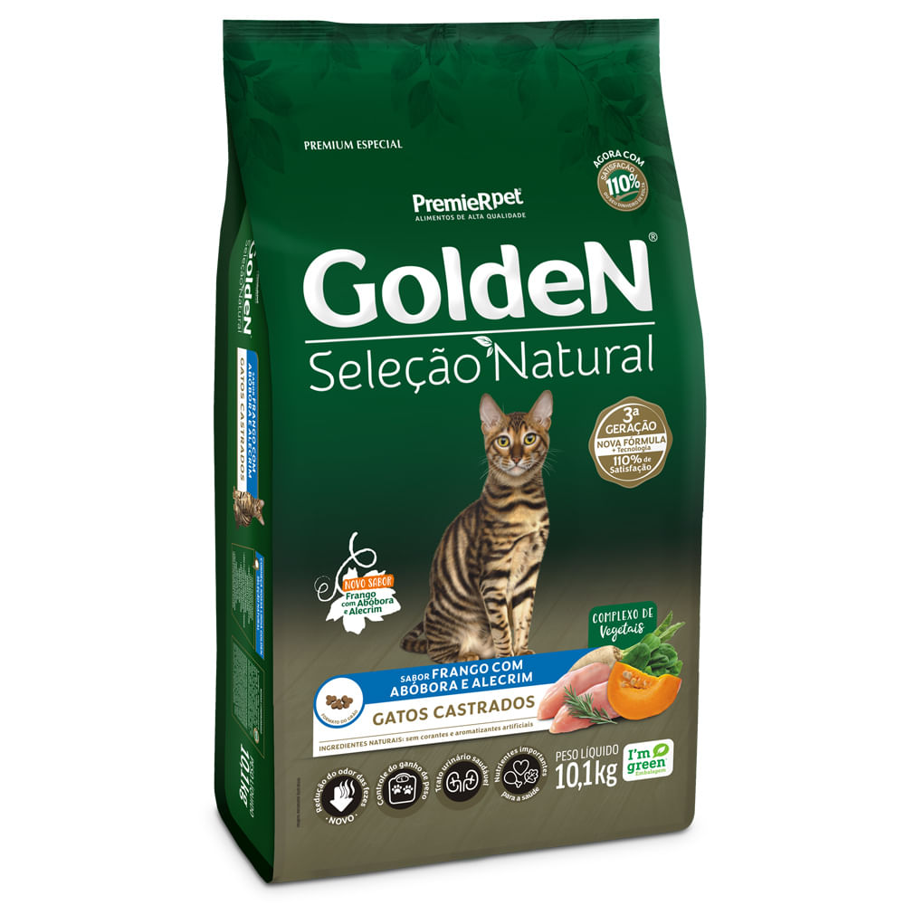 Ração Golden Seleção Natural Gatos Castrados Frango com Abóbora e Alecrim