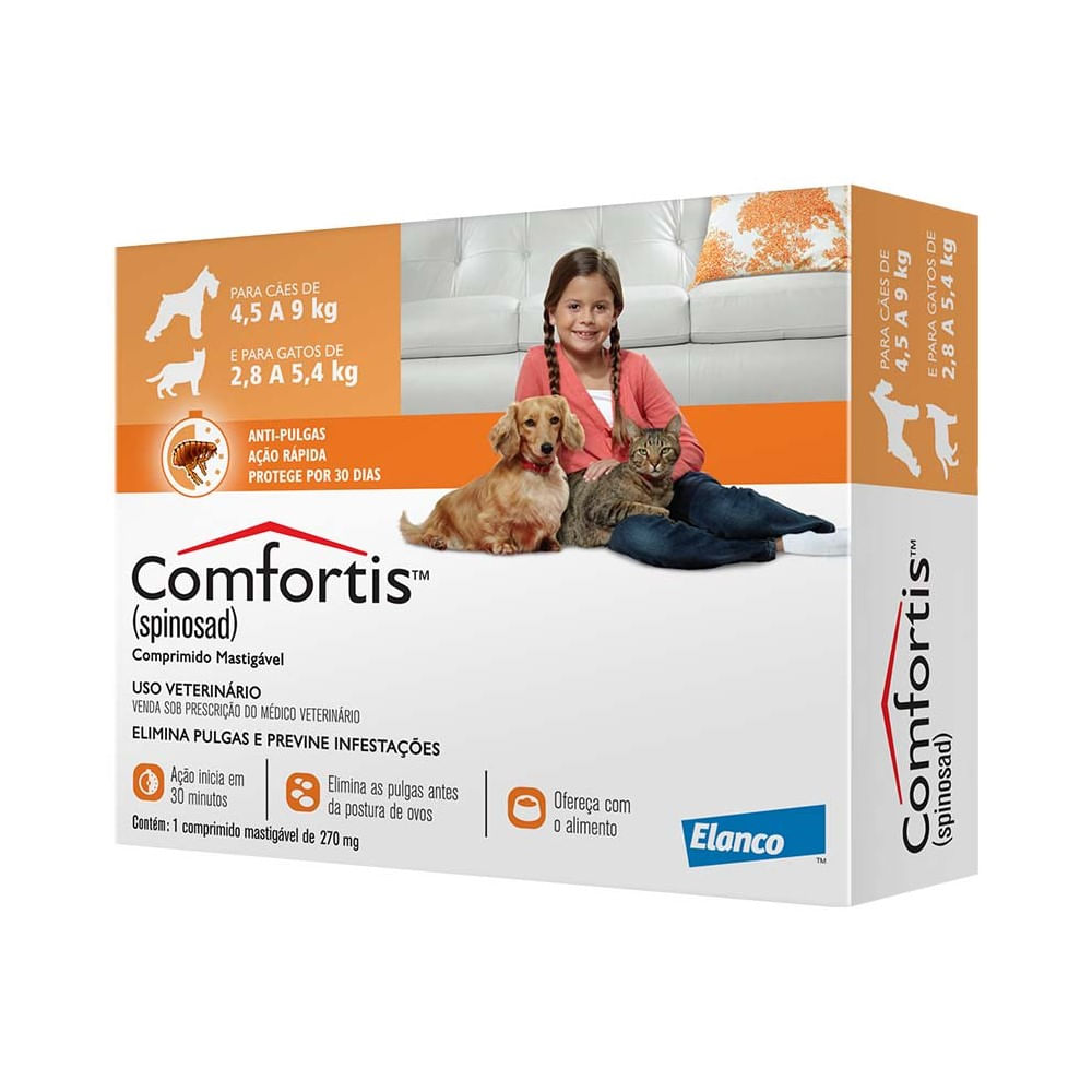 Antipulgas Comfortis 270 mg - Cães de 4,5 a 9Kg e Gatos de 2,8 a 5,4Kg