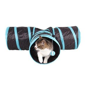 Brinquedo Túnel Dobrável para Gatos Mabuu Pet com Bolinha Preto e Azul - 55cm x 80cm