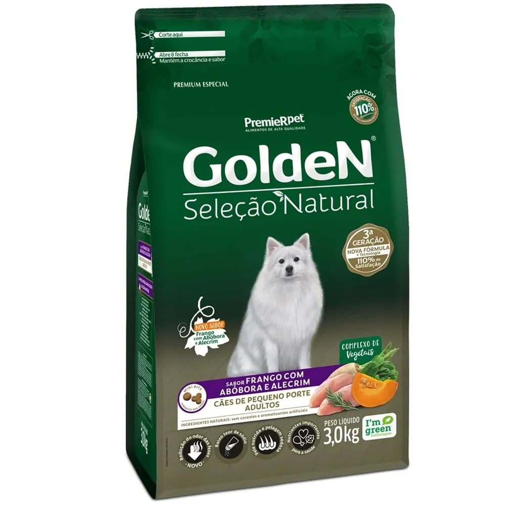 Ração Golden Seleção Natural Cães Adultos Raças Pequenas Frango e Abóbora