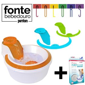 Kit Fonte Bebedouro Petlon Colors Verde, Laranja e Azul Ciano + Filtro Purificador 2L Menor preço em Kit Fonte Bebedouro Petlon Colors Verde, Laranja e Azul Ciano + Filtro Purificador 2L