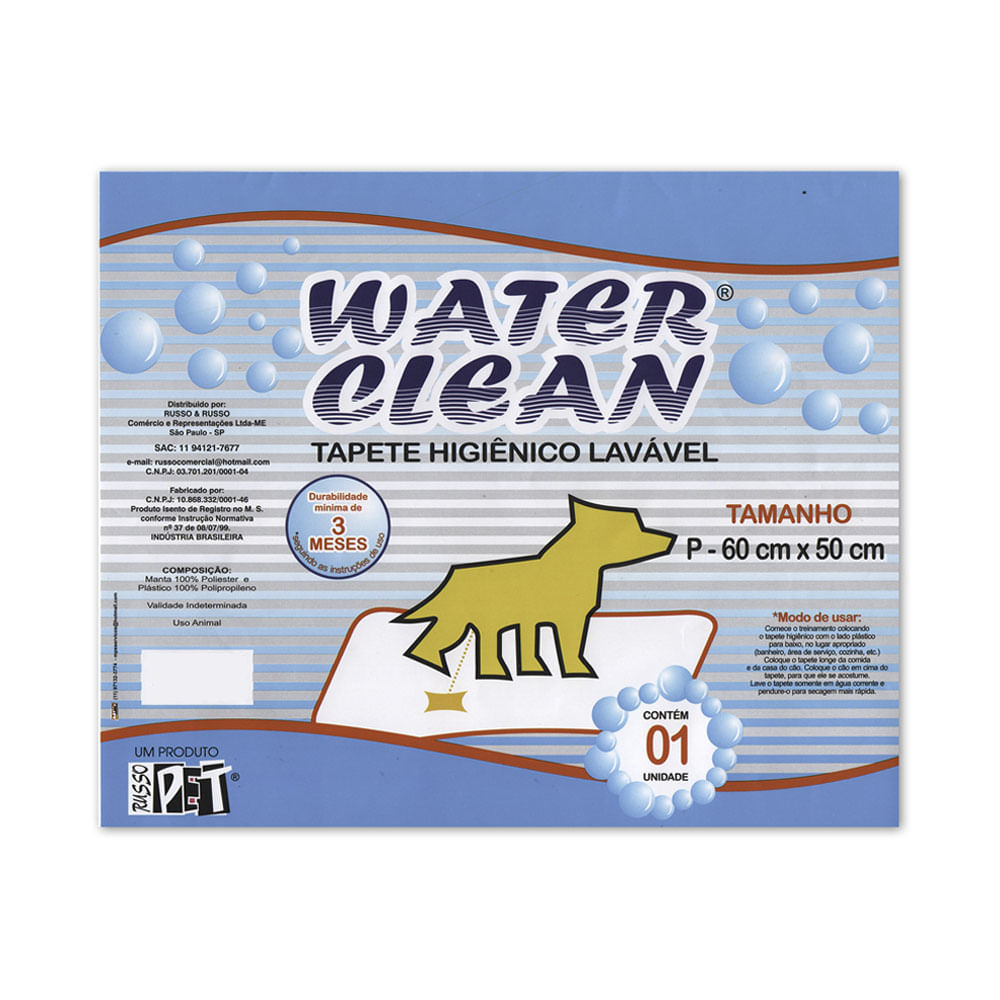 Tapete Higiênico Lavável Water Clean Russo e Russo