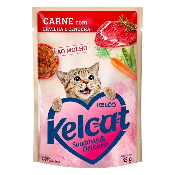 Ração Úmida Kelcat Carne com Ervilha e Cenoura 85 g