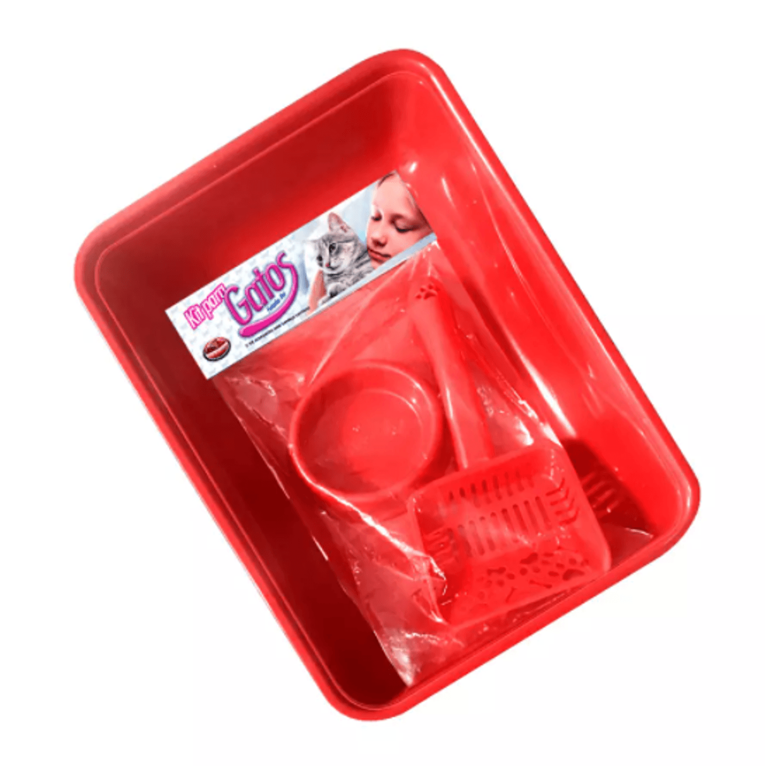 Kit Comedouro, Pá e Caixa de areia Furacão Pet Vermelho