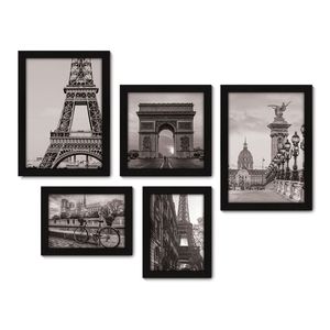 Kit Com 5 Quadros Decorativos - França Paris Mundo Torre - 145kq01p Menor preço em Kit Com 5 Quadros Decorativos - França Paris Mundo Torre - 145kq01p