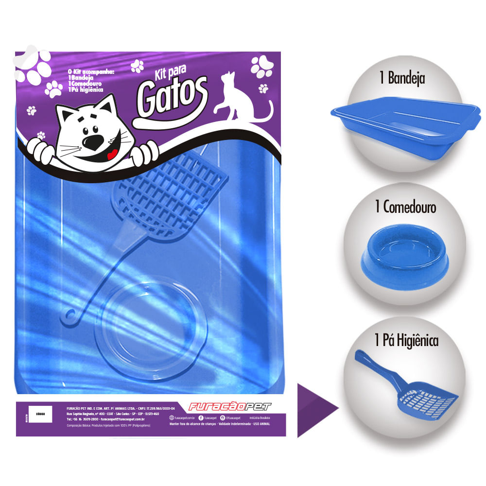 Kit Higiene para Gatos Joy Furacão Pet Azul