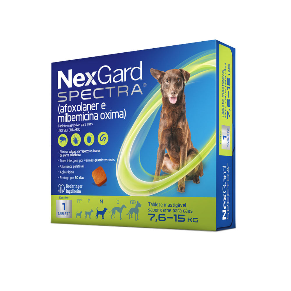 NexGard Spectra Antipulgas e Vermífugo Cães 7,6kg a 15kg