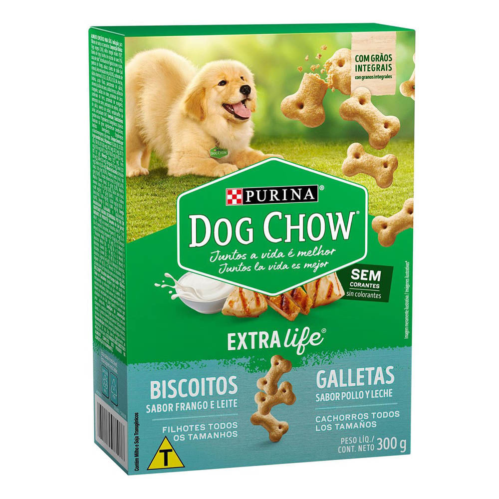 Biscoito Dog Chow Cães Filhotes Frango e Leite