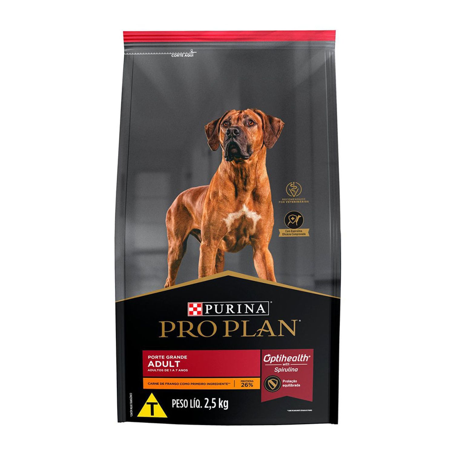 ração pro plan cães adultos raças grandes frango 2,5kg frente